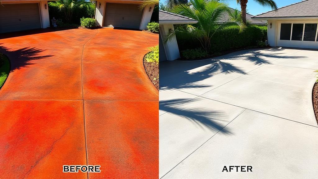 Before and after kihei driveway — 6 years of red dirt