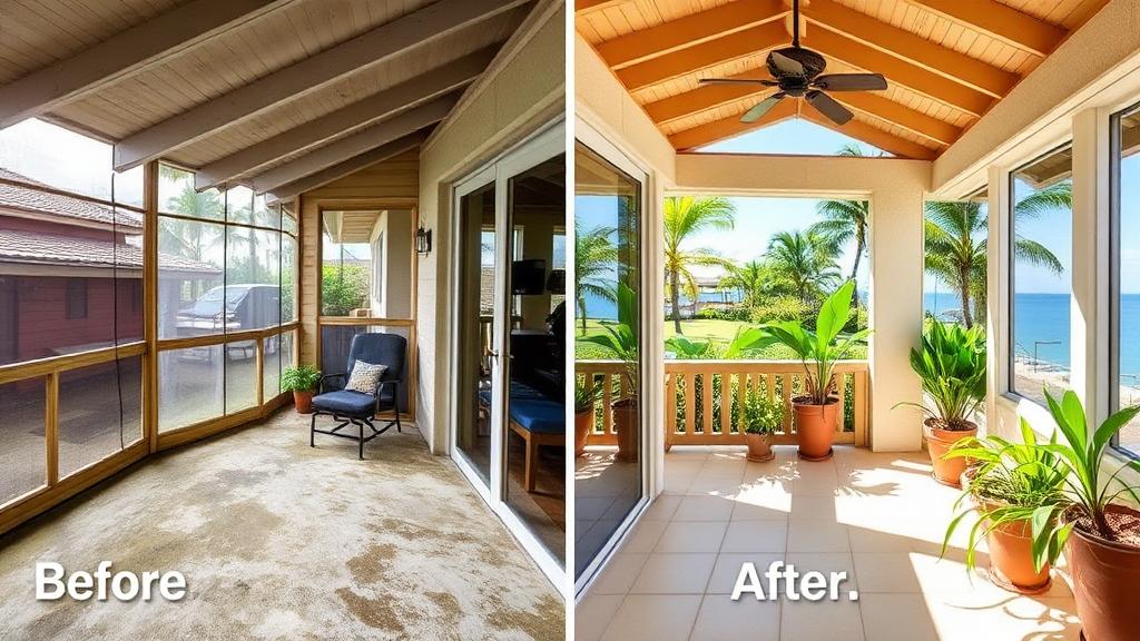 Before and after lahaina lanai — salt haze & mildew