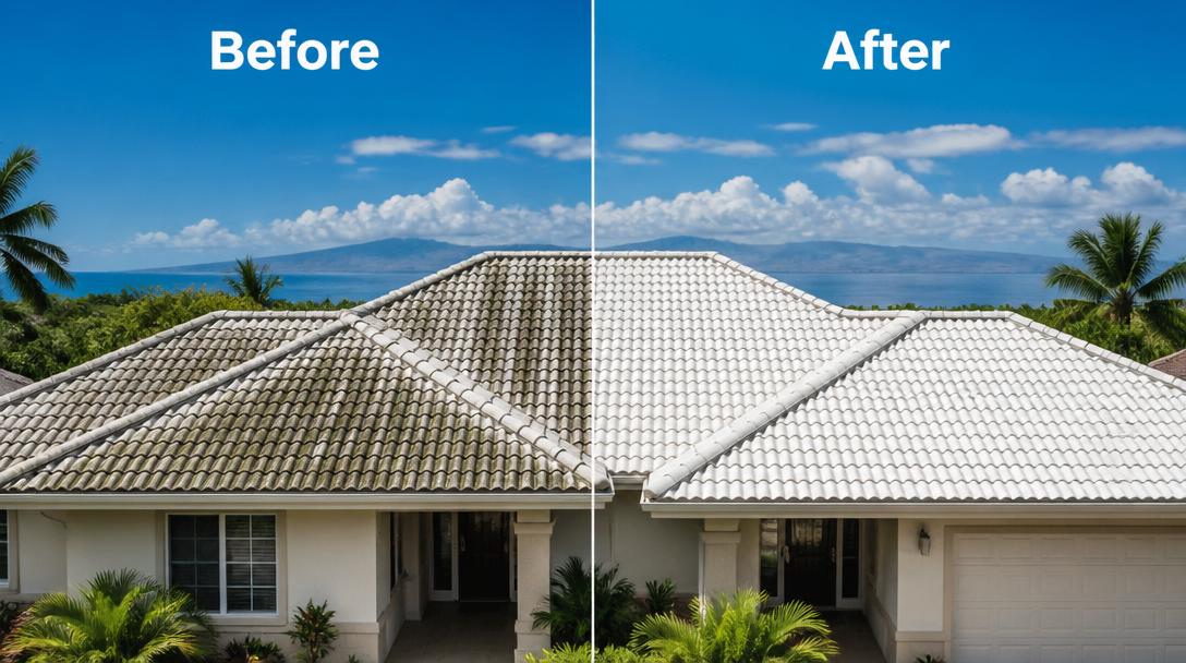 Before and after wailea roof — mold & algae streaks